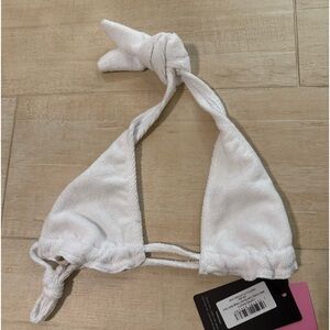 White Chunky Towel Ruched Triangle Bikini Top